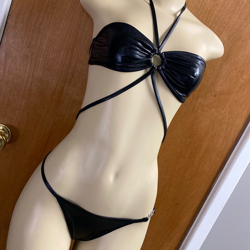 Generation Kiss Liquid Leather Sexy Black Jeweled Bikini Small - Picture 2 of 10